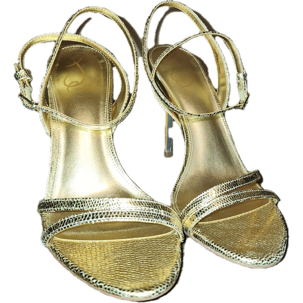 SAM EDELMAN Gemmie Strappy Stiletto Dress Sandals AMBER GOLD METALLIC 10M - Picture 2 of 13